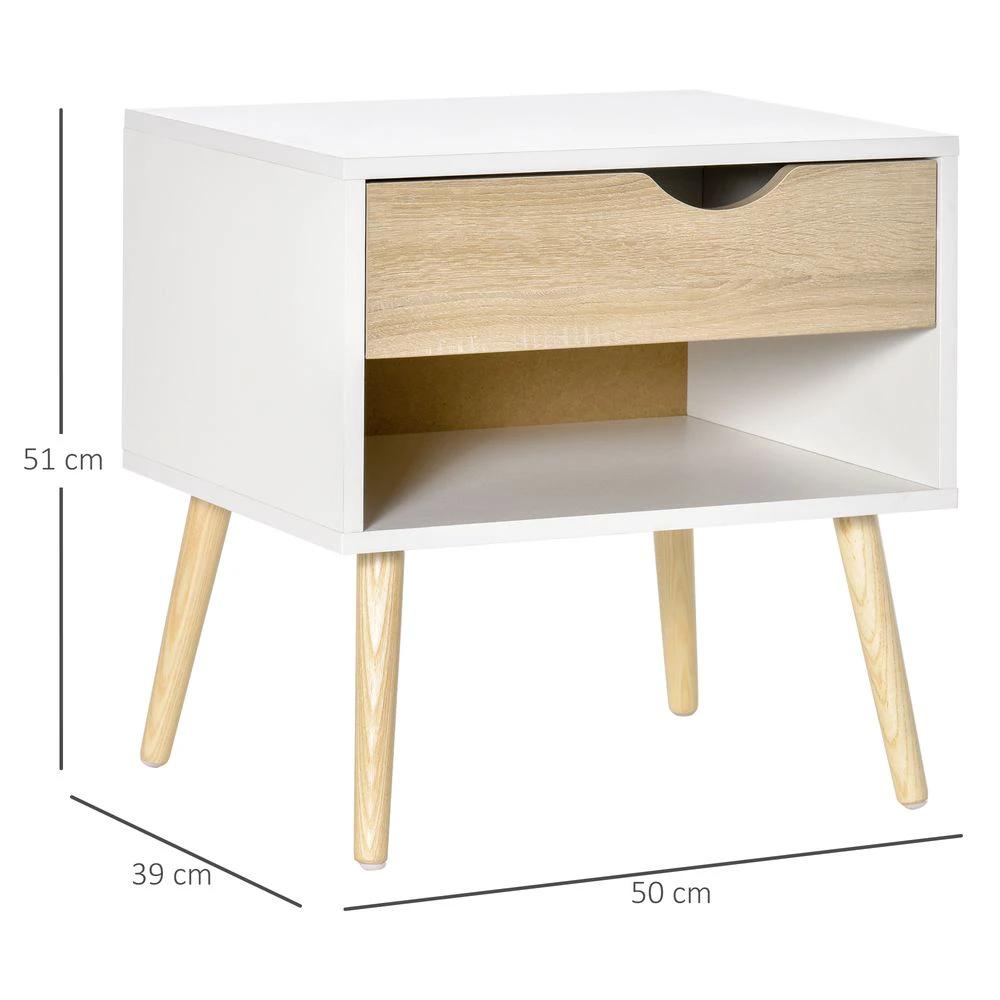 Bedside Table with Drawer and Shelf, Modern Nightstand, End Table by HOMCOM