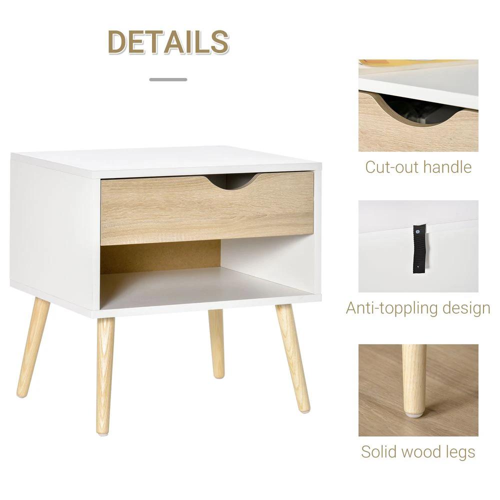 Bedside Table with Drawer and Shelf, Modern Nightstand, End Table by HOMCOM
