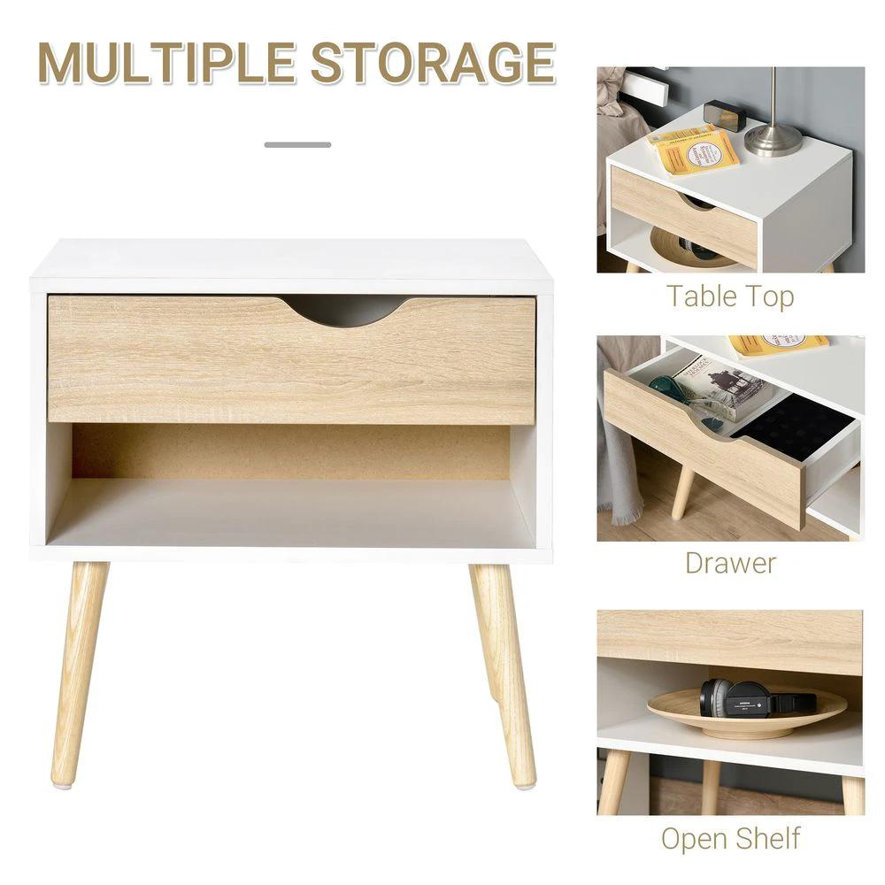 Bedside Table with Drawer and Shelf, Modern Nightstand, End Table by HOMCOM