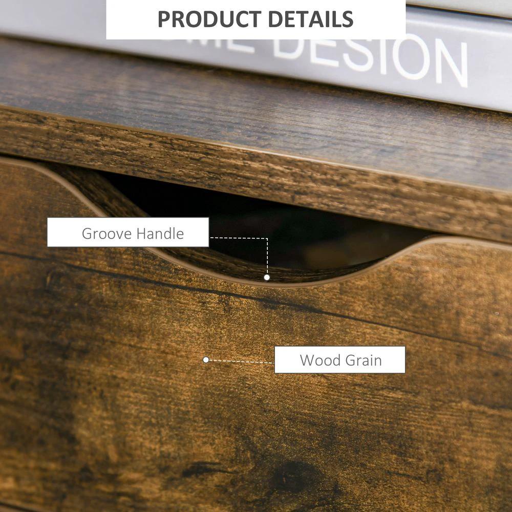 End Table Bedside Desk Slim Storage Cabinet with Shelf Rustic Brown by HOMCOM