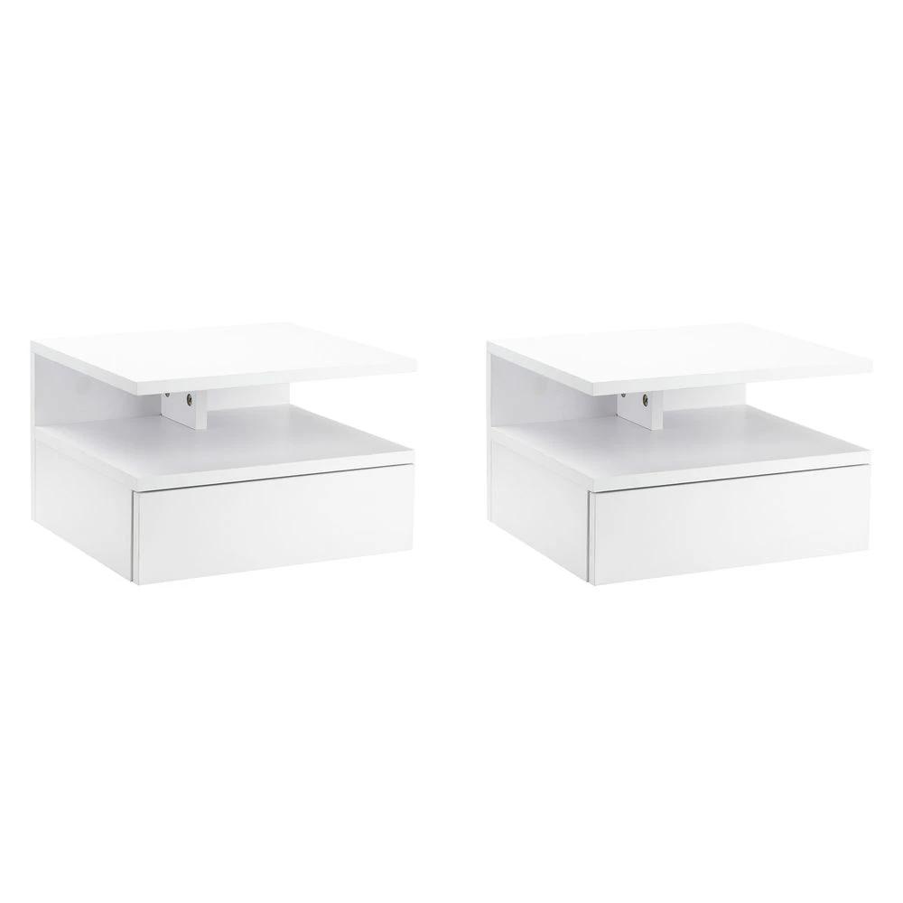 Floating Nightstand Set of 2, Wall Mounted Bedside Cabinet with Drawer by HOMCOM