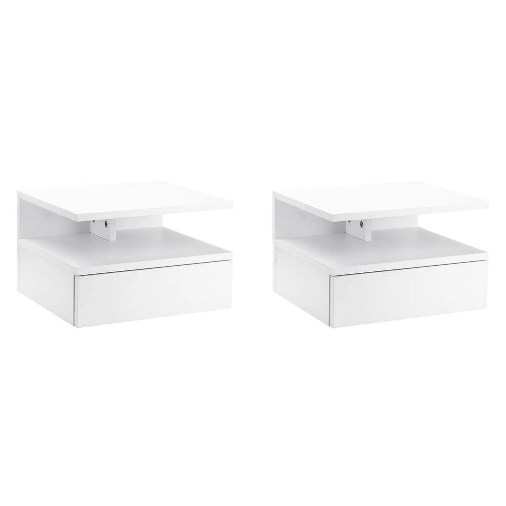Floating Nightstand Set of 2, Wall Mounted Bedside Cabinet with Drawer by HOMCOM