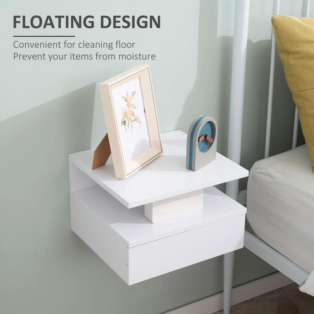 Floating Nightstand Set of 2, Wall Mounted Bedside Cabinet with Drawer by HOMCOM