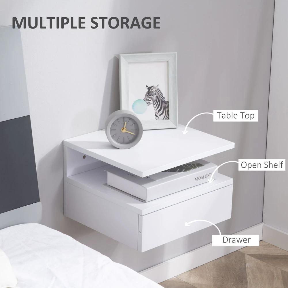Floating Nightstand Set of 2, Wall Mounted Bedside Cabinet with Drawer by HOMCOM