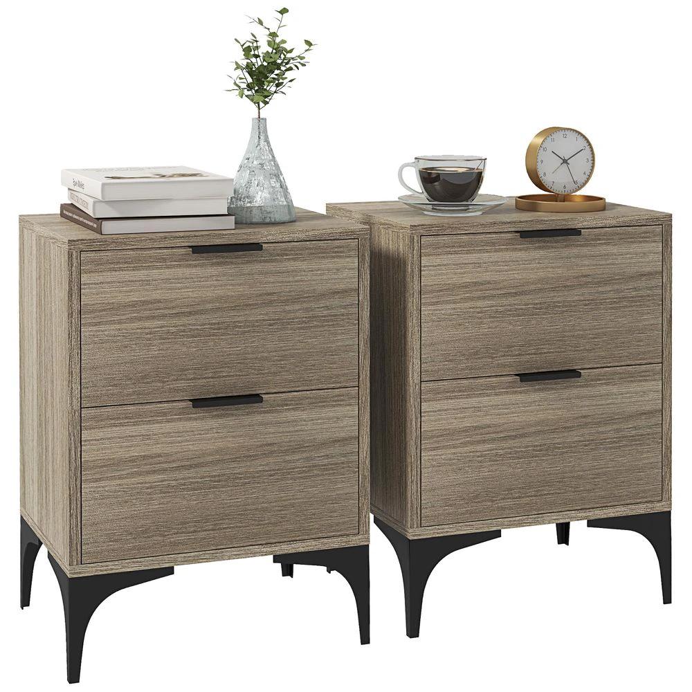 HOMCOM Bedside Tables Set of 2 with 2 Drawers for Bedroom, Living Room by HOMCOM