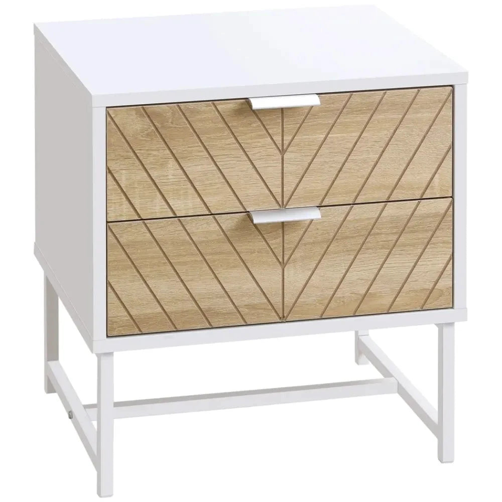 Modern Bedside Table with 2 Drawers, Sofa Side Table for Bedroom, White and Oak by HOMCOM