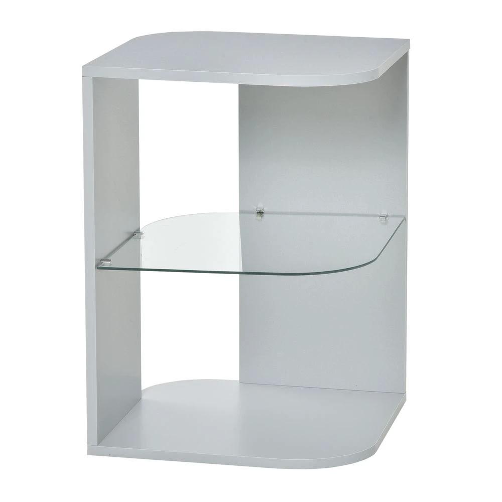 Modern Side Table Three Layer Bedside Table w/ Storage Shelves, Grey by HOMCOM