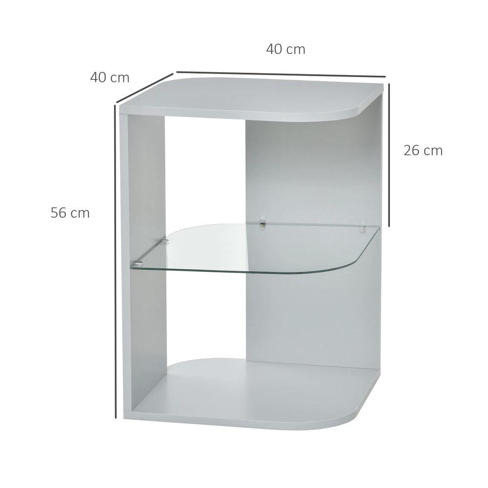 Modern Side Table Three Layer Bedside Table w/ Storage Shelves, Grey by HOMCOM