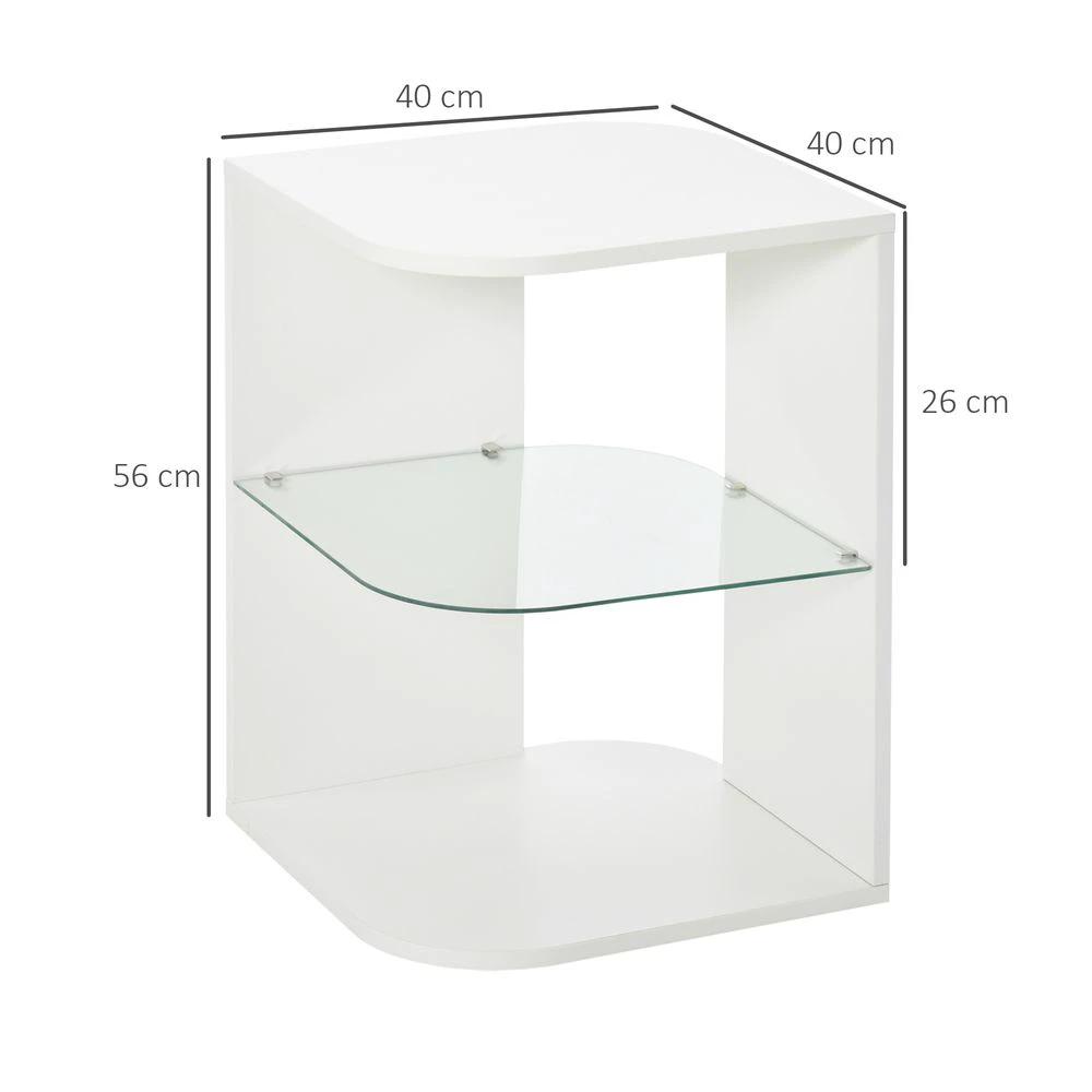 Modern Side Table Three Layer Bedside Table w/ Storage Shelves, White by HOMCOM