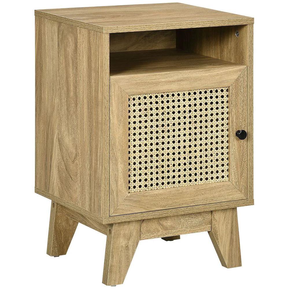 Nightstand, Bedside Table with Drawer and Shelf, End Table with Rattan Element by HOMCOM