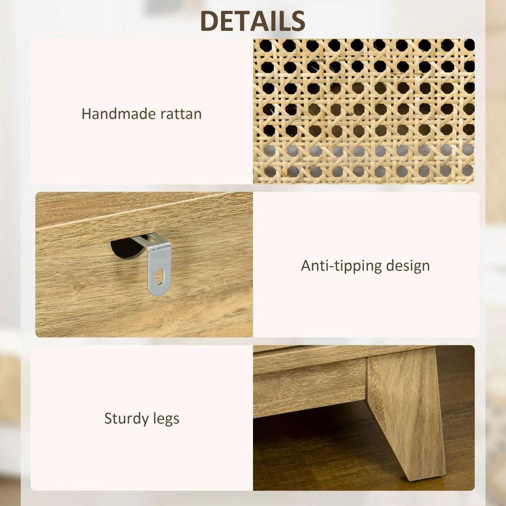 Nightstand, Bedside Table with Drawer and Shelf, End Table with Rattan Element by HOMCOM