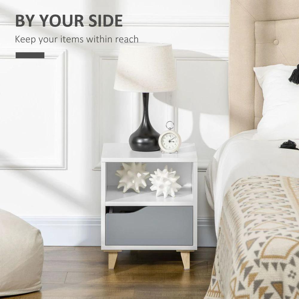 Nightstand, Bedside Table with Drawer and Shelf for Living Room, Bedroom by HOMCOM