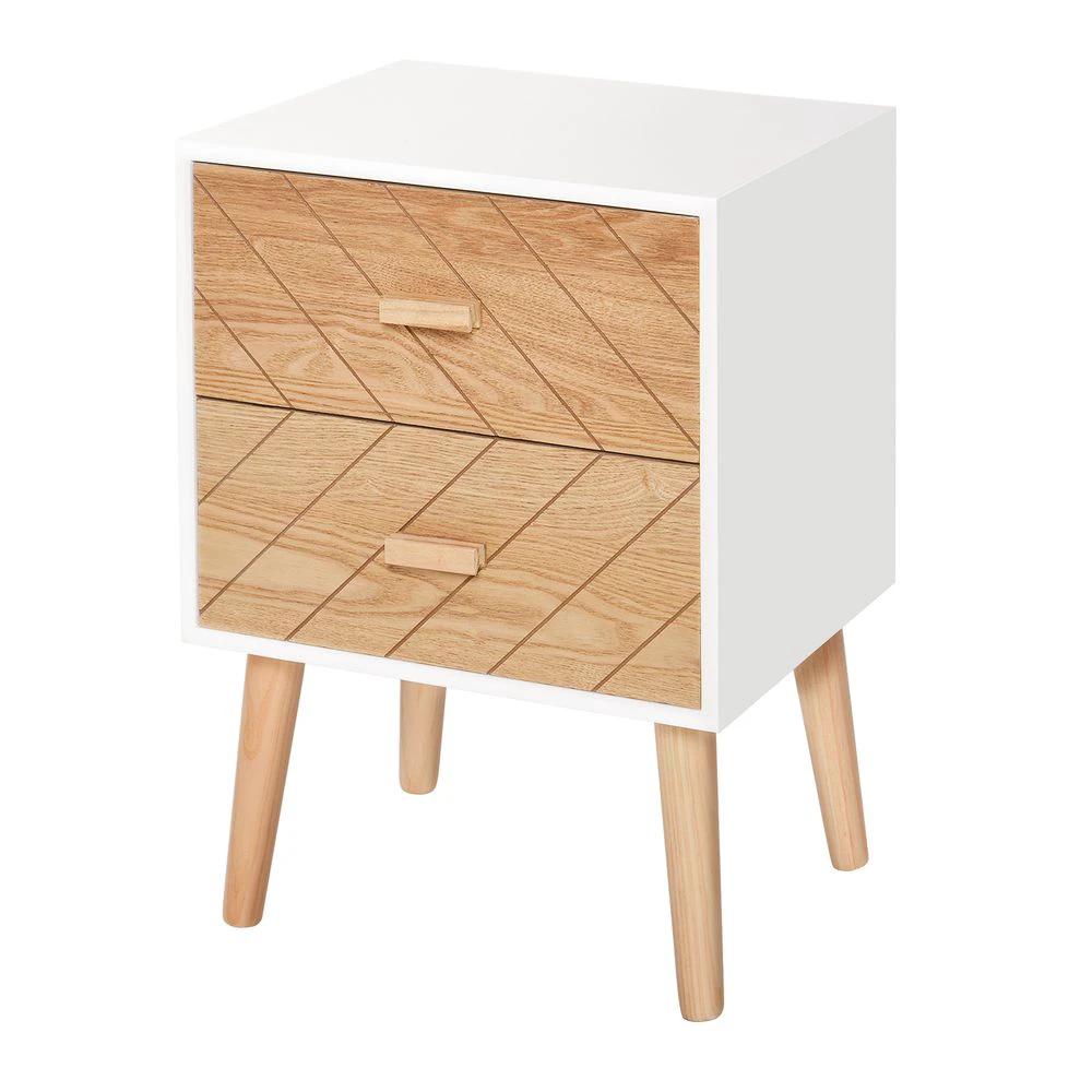 Nordic Style 2 Drawers Side Cabinet Wooden Bedside Table Storage Chest by HOMCOM