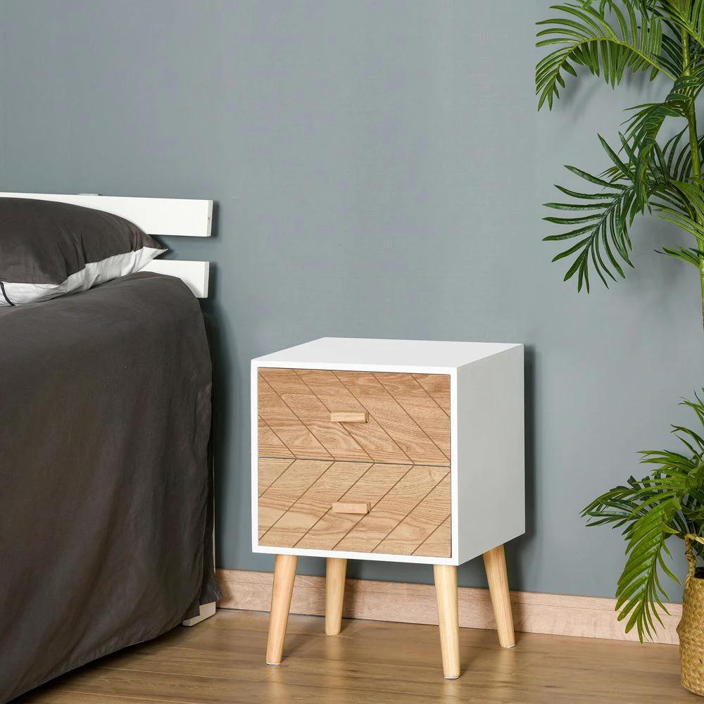 Nordic Style 2 Drawers Side Cabinet Wooden Bedside Table Storage Chest by HOMCOM