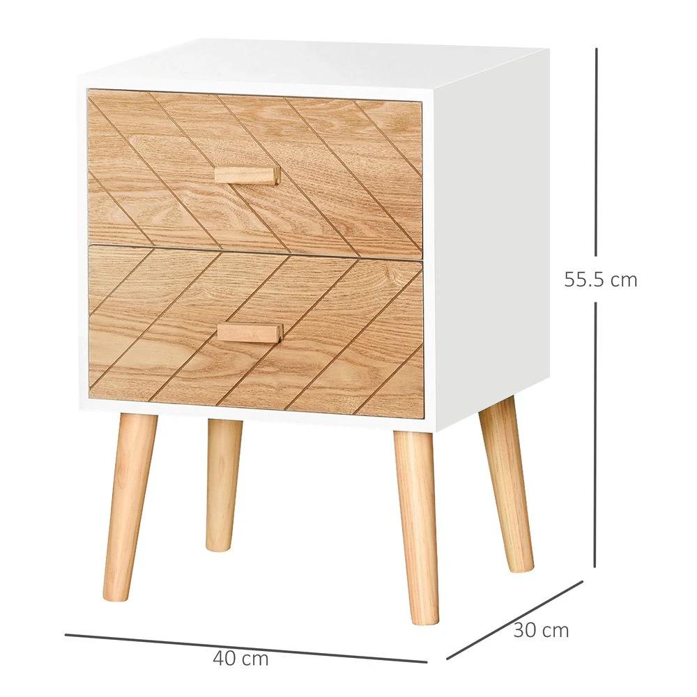 Nordic Style 2 Drawers Side Cabinet Wooden Bedside Table Storage Chest by HOMCOM