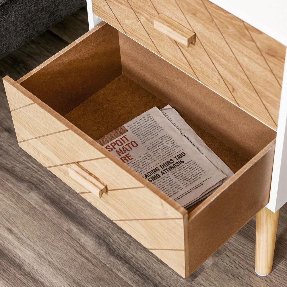 HOMCOM Nordic Style 2 Drawers Side Cabinet Wooden Bedside Table Storage Chest - Nightstands Bedside Table