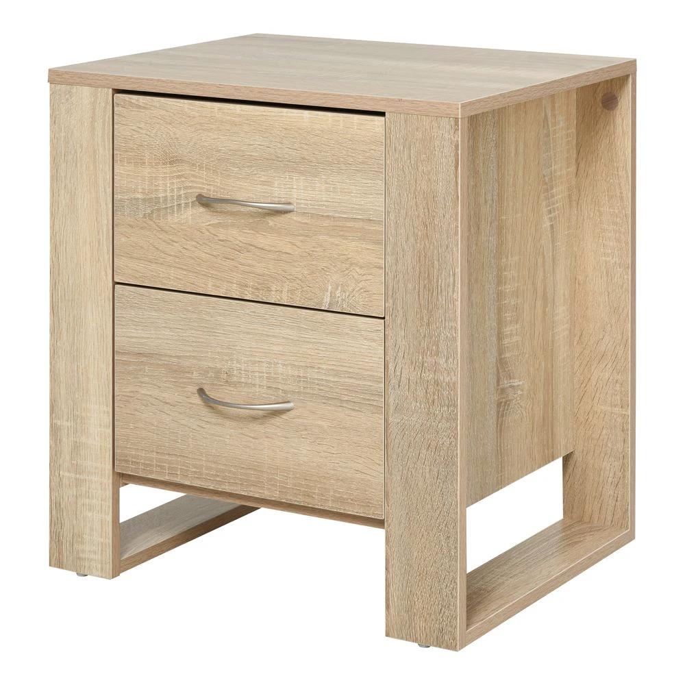 Particle Board 2-Drawer Bedside Table Natural by HOMCOM