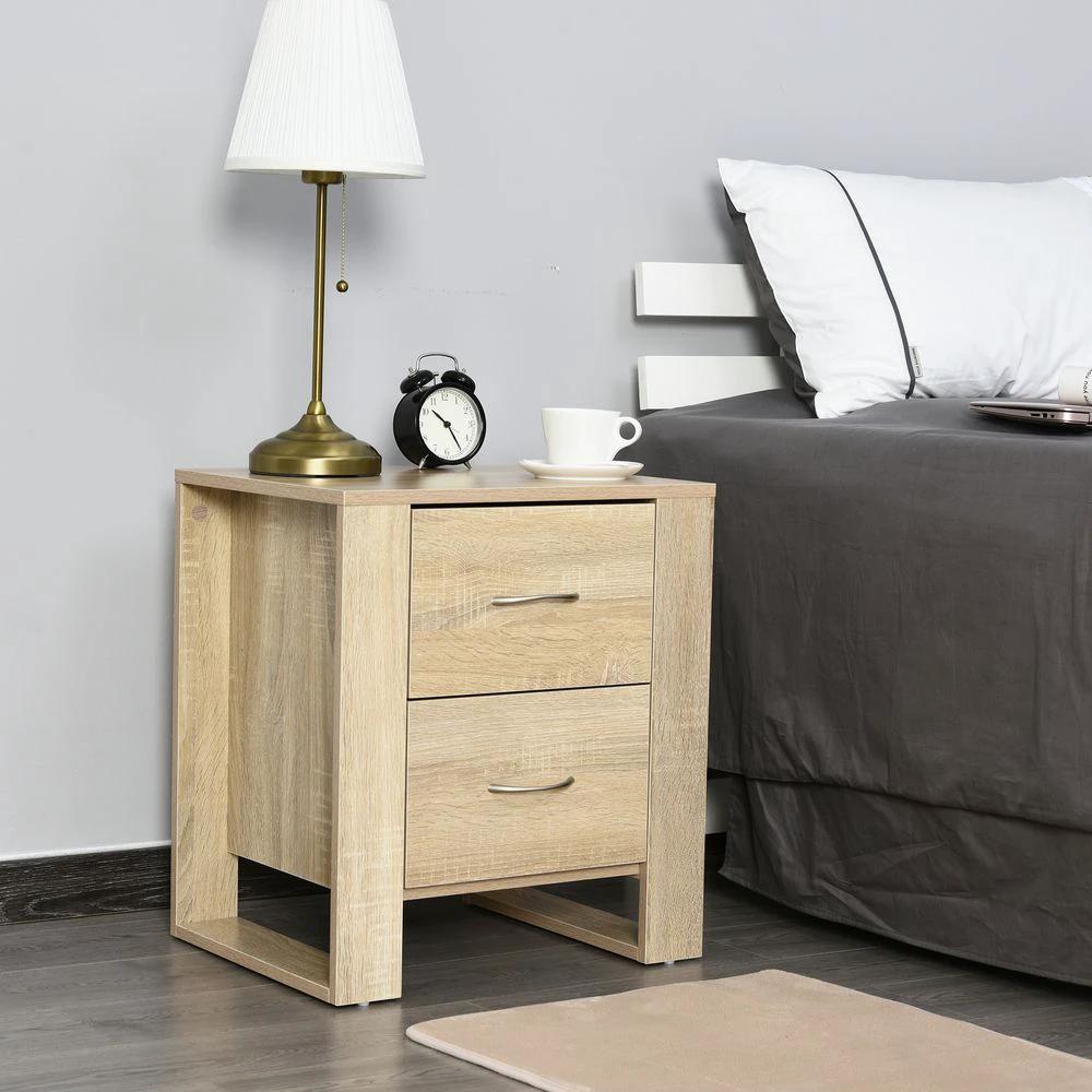 Particle Board 2-Drawer Bedside Table Natural by HOMCOM