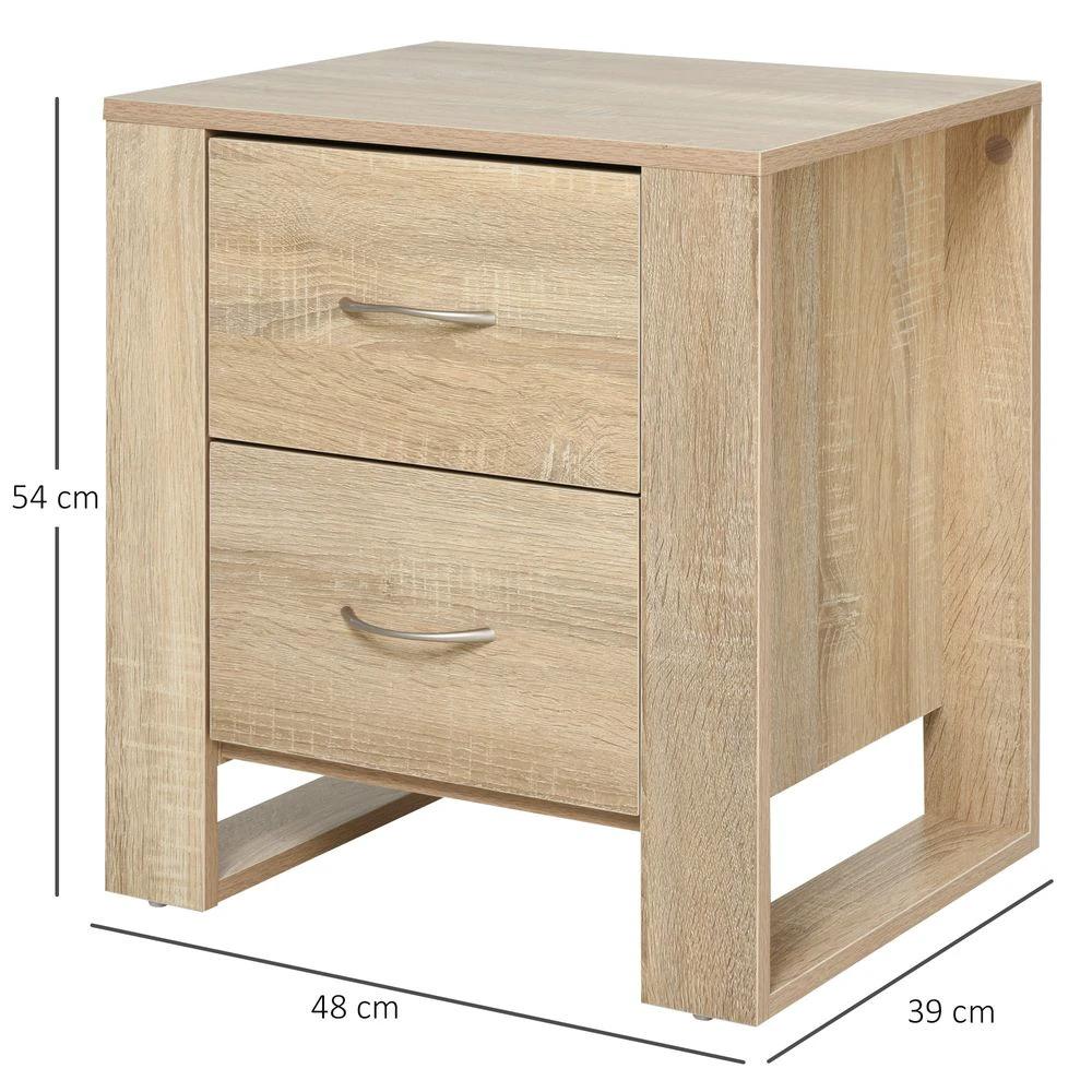 Particle Board 2-Drawer Bedside Table Natural by HOMCOM