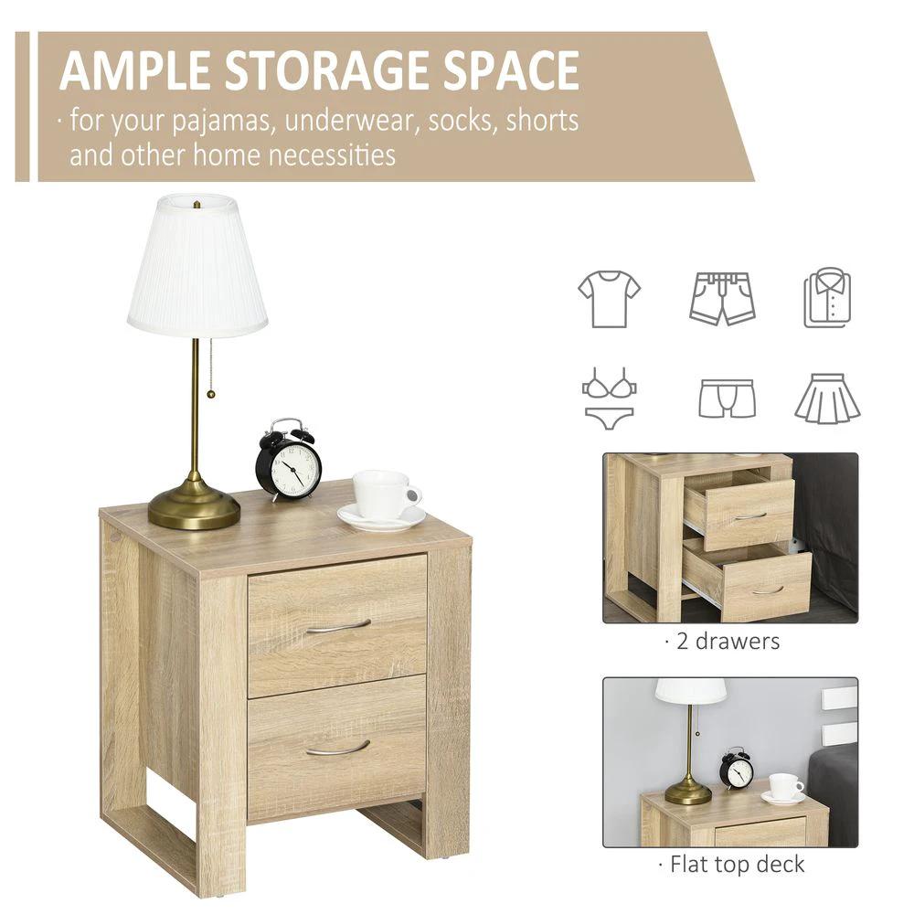 Particle Board 2-Drawer Bedside Table Natural by HOMCOM