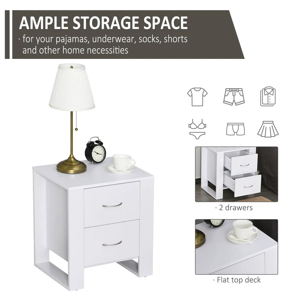 Particle Board 2-Drawer Bedside Table White by HOMCOM