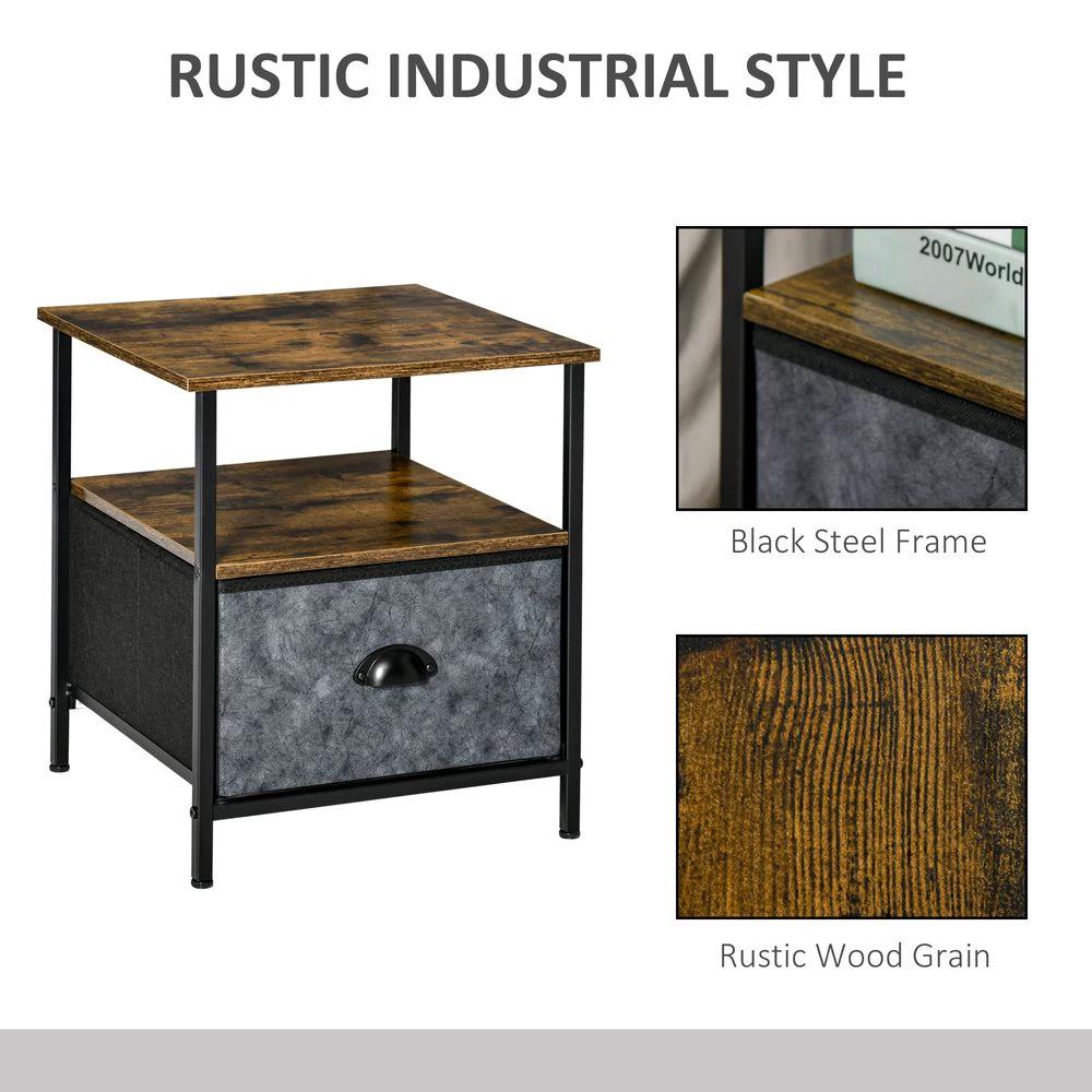 Side Table Vintage Nightstand Coffee Table w/ Drawer for Living Room by HOMCOM
