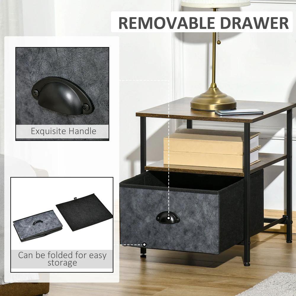 Side Table Vintage Nightstand Coffee Table w/ Drawer for Living Room by HOMCOM