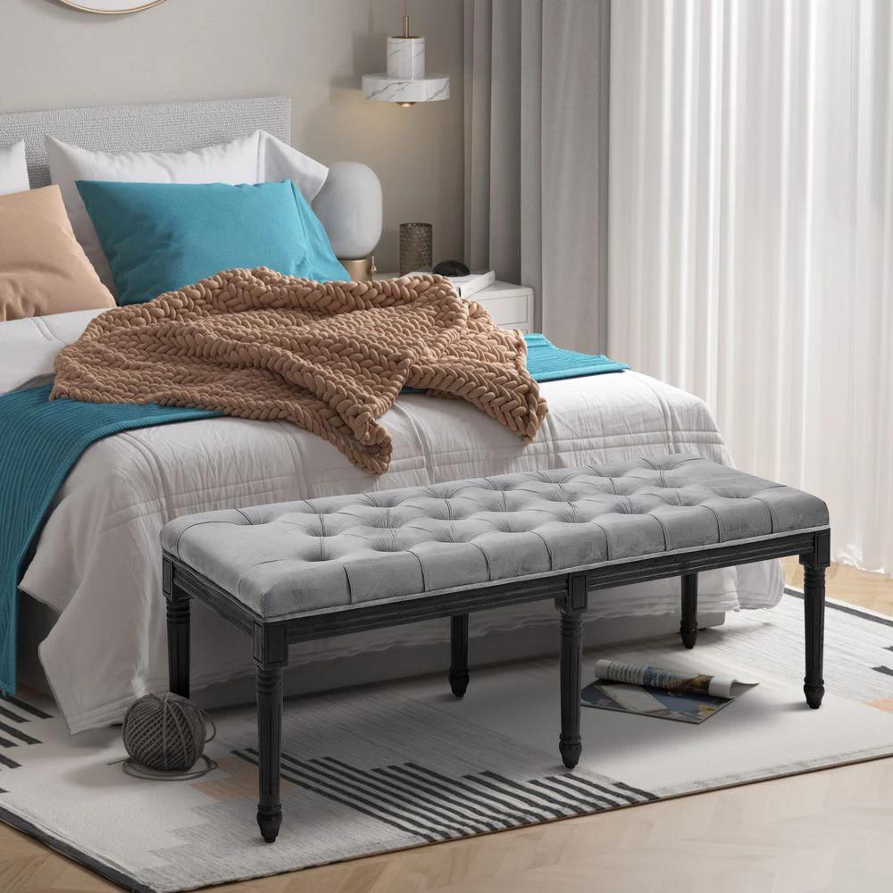 Fabric Bed End Bench Velvet Upholstered Tufted Accent Lounge Sofa by HOMCOM