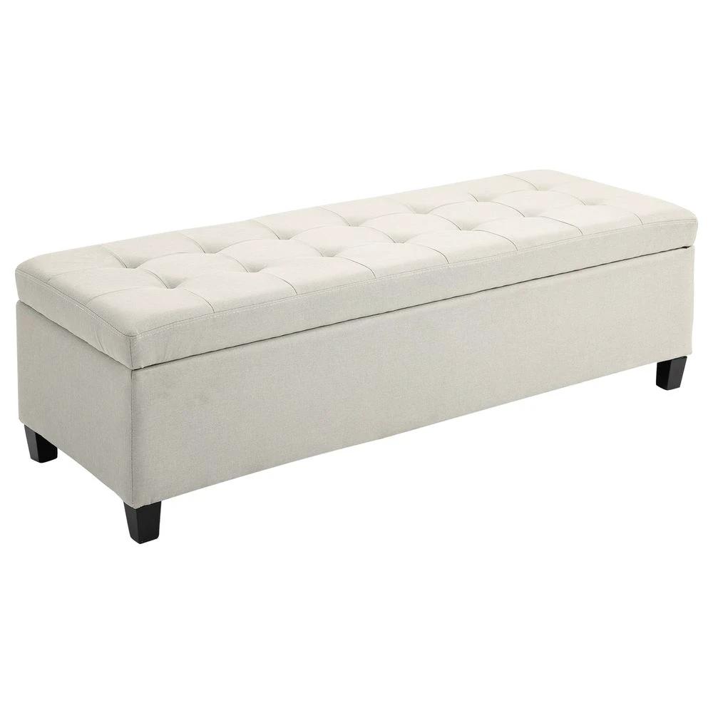 HOMCOM Linen Storage Ottoman Bench Padded w/ Tufting Hinged Lid Wood Frame Feet - Uncategorized Bench