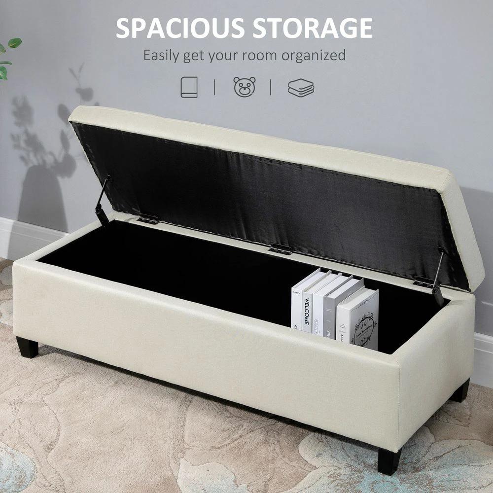 HOMCOM Linen Storage Ottoman Bench Padded w/ Tufting Hinged Lid Wood Frame Feet - Uncategorized Bench