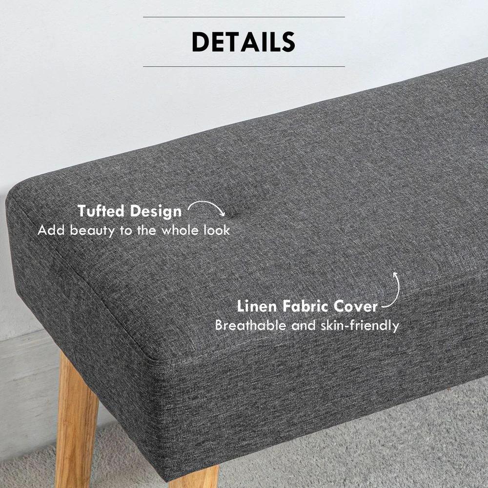 Upholstered Bed End Bench Ottoman Tufted Linen Entryway Living Room by HOMCOM