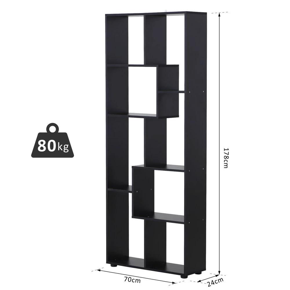 178cm 8-Shelf Bookcase w/ Melamine Surface Foot Pads Black Multipurpose 8-Grid Homcom by HOMCOM
