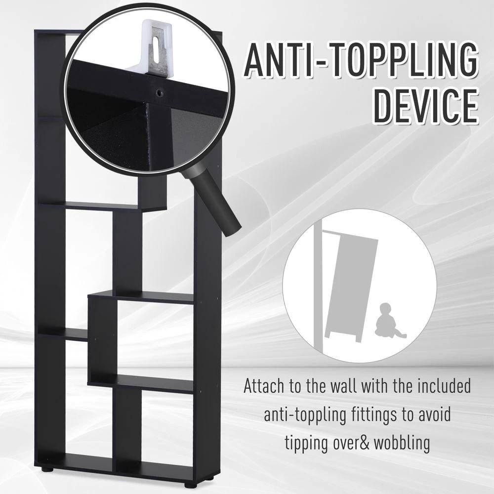 178cm 8-Shelf Bookcase w/ Melamine Surface Foot Pads Black Multipurpose 8-Grid Homcom by HOMCOM
