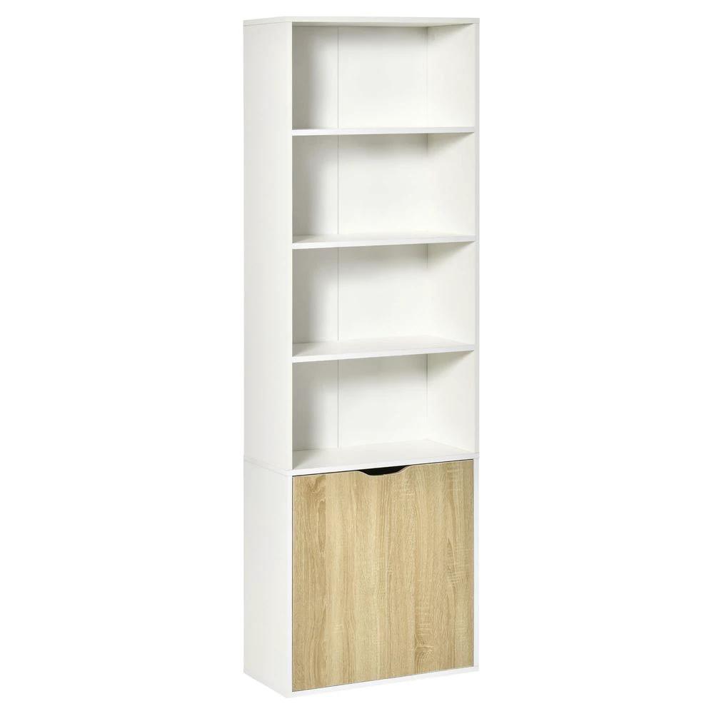 2 Door 4 Shelves Tall Bookcase Cupboard Display Unit Homcom White and Oak by HOMCOM
