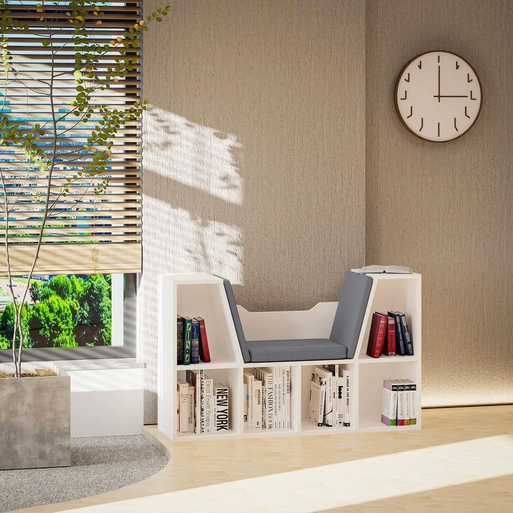 Bookcase Storage W/Particle Board Sponge Linen, 102W x 30D x 61Hcm-White/Grey by HOMCOM
