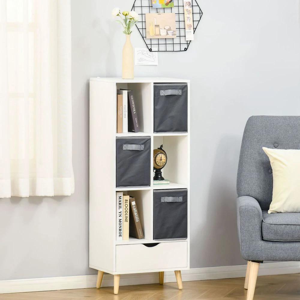 HOMCOM Modern Bookcase Tall Bookcase with Storage Shelves Drawer for Study - Uncategorized Bookcase
