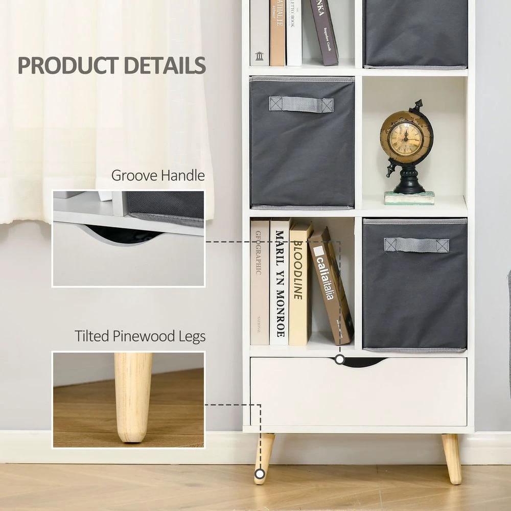 HOMCOM Modern Bookcase Tall Bookcase with Storage Shelves Drawer for Study - Uncategorized Bookcase