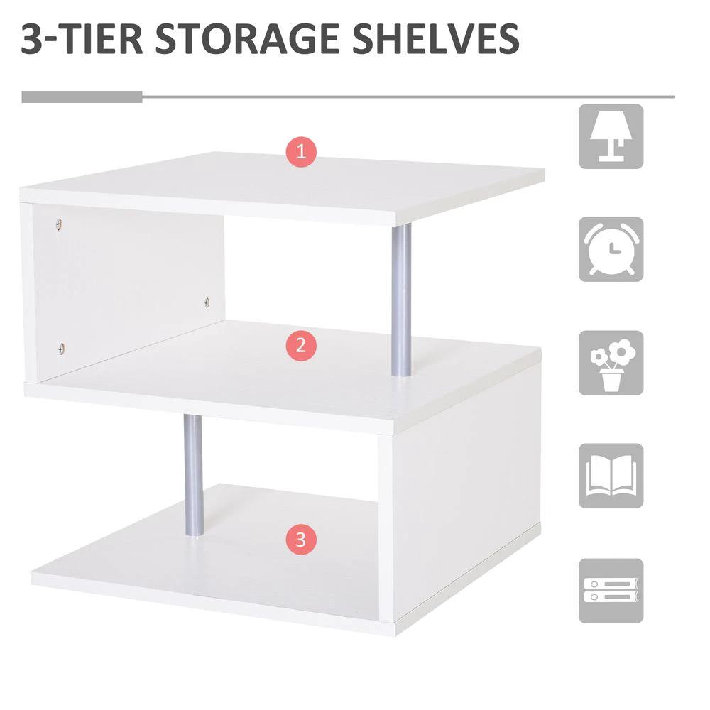 Side Table 2 Tier Storage Shef Organizer Bookcase End Desk Stand Display White by HOMCOM