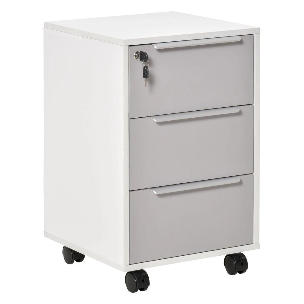 HOMCOM 3-Drawer Homcom Locking File Cabinet Mobile Chest of Drawers Side Table Wheels - Uncategorized Chest of Drawers