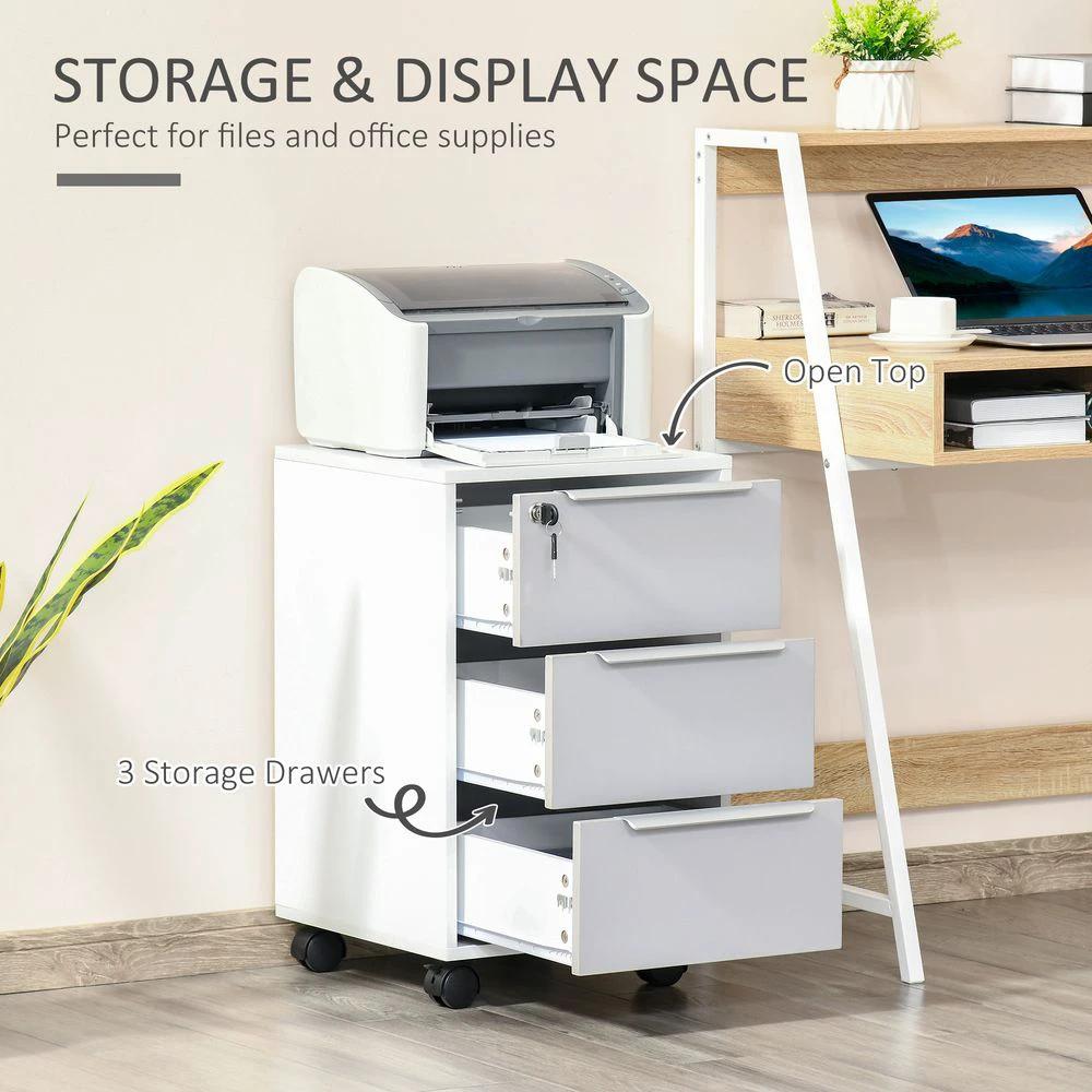 HOMCOM 3-Drawer Homcom Locking File Cabinet Mobile Chest of Drawers Side Table Wheels - Uncategorized Chest of Drawers