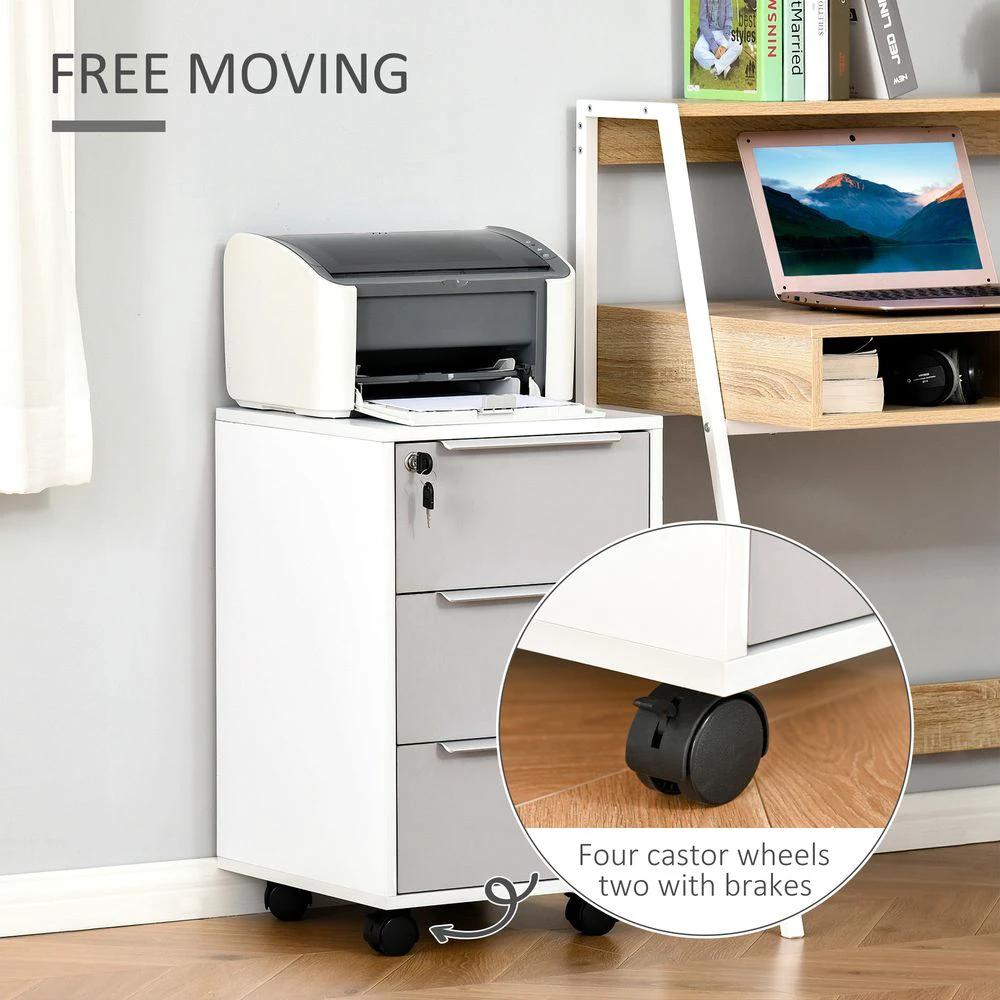 HOMCOM 3-Drawer Homcom Locking File Cabinet Mobile Chest of Drawers Side Table Wheels - Uncategorized Chest of Drawers