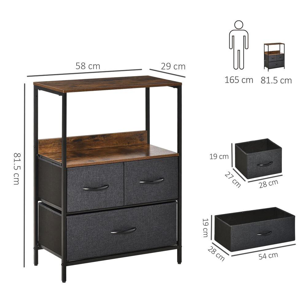 3 Drawer Storage Chest Unit Home w/ Shelves Home Living Bedroom Black Homcom by HOMCOM