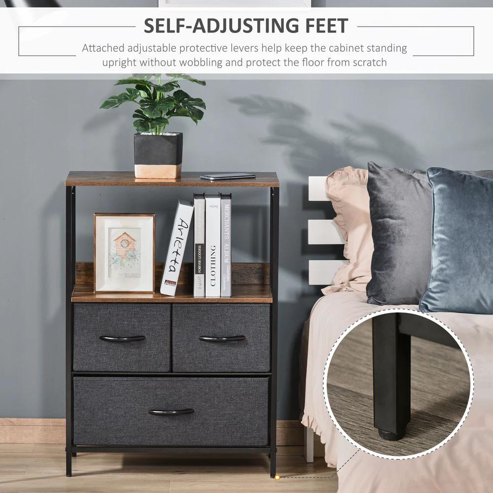 3 Drawer Storage Chest Unit Home w/ Shelves Home Living Bedroom Black Homcom by HOMCOM