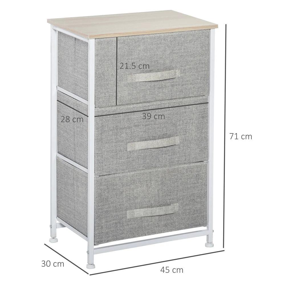 HOMCOM 3-Tier Homcom Linen Drawer Cabinet Organizer Adjustable White, Oak and Light Grey - Uncategorized Chest of Drawers