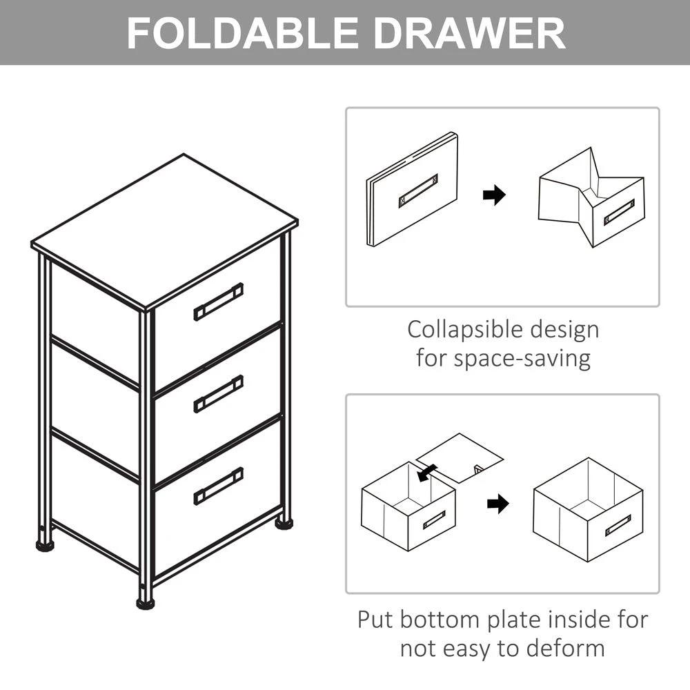 HOMCOM 3-Tier Homcom Linen Drawer Cabinet Organizer Adjustable White, Oak and Light Grey - Uncategorized Chest of Drawers