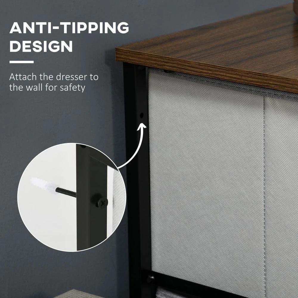 HOMCOM 5 Drawer Fabric Chest of Drawers w/ Wooden Top for Closet Hallway Grey - Uncategorized Chest of Drawers