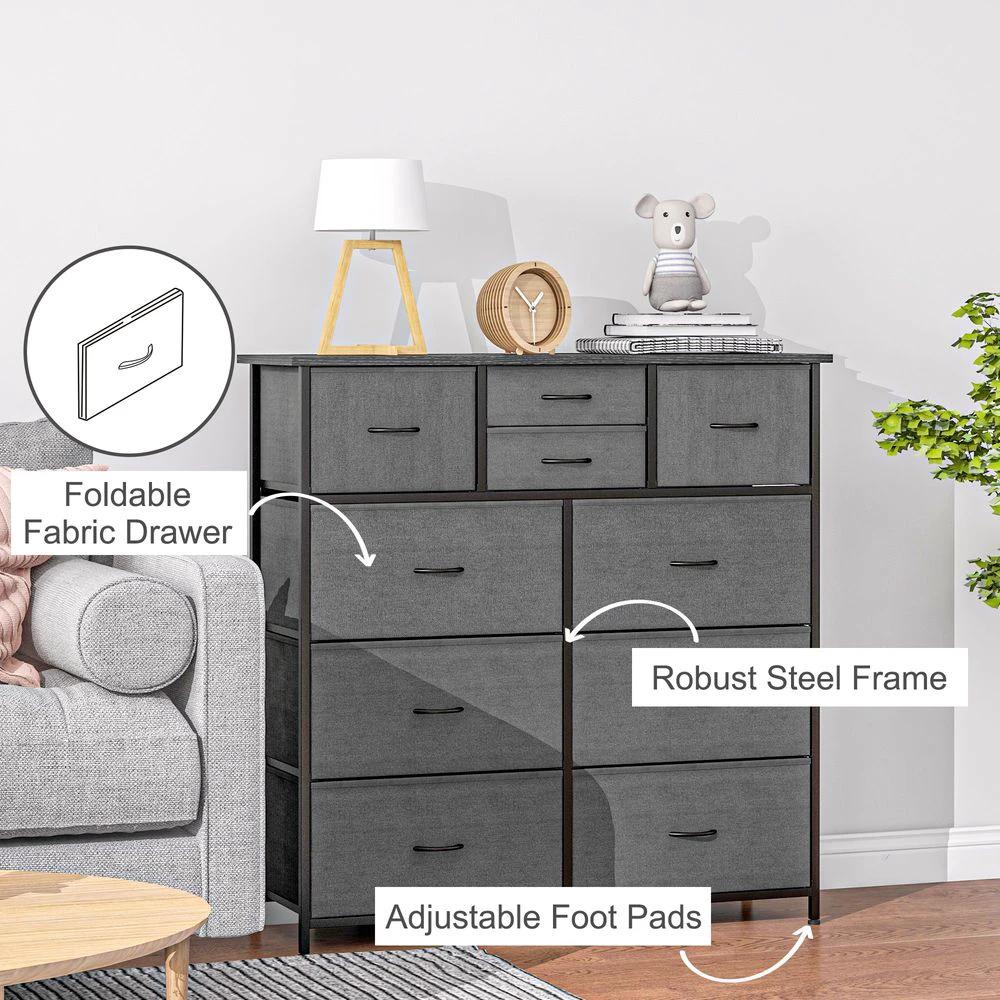 Bedroom Chest of Drawers Fabric Dresser w/ Foldable Drawers Black Homcom by HOMCOM