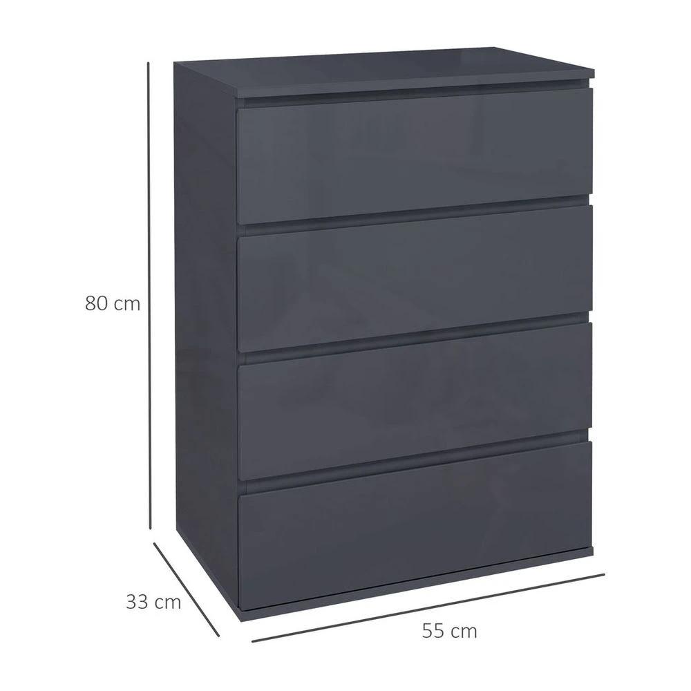 Bedroom Chest of Drawers, High Gloss 4 Drawers Dresser, Drawer Unit by HOMCOM