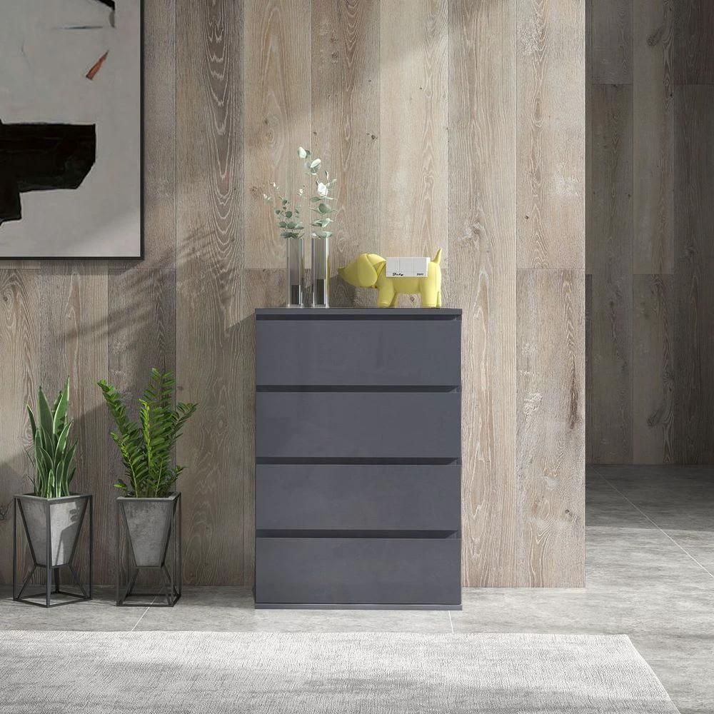 Bedroom Chest of Drawers, High Gloss 4 Drawers Dresser, Drawer Unit by HOMCOM