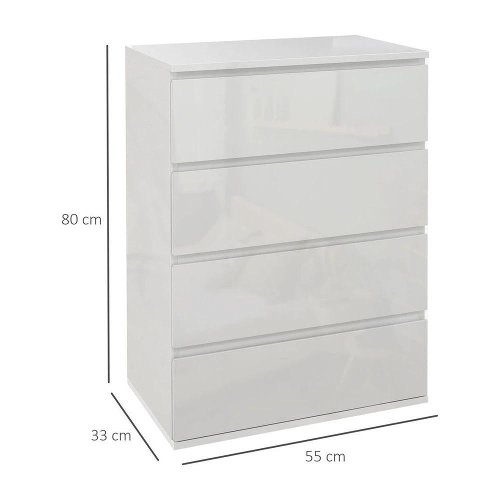 HOMCOM Bedroom Chest of Drawers, High Gloss 4 Drawers Dresser, Drawer Unit - Uncategorized Chest of Drawers